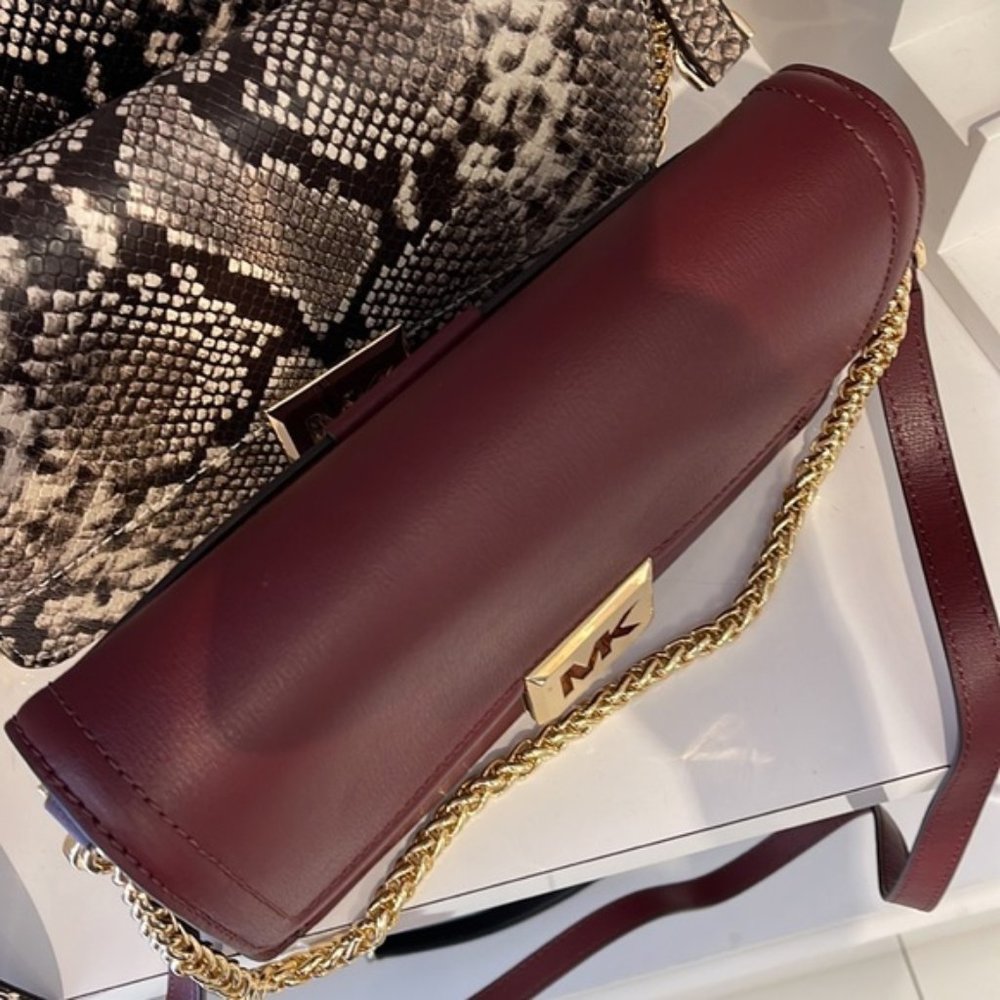 Michael Kors Sonia Medium Leather Shoulder Bag Merlot - Picture 12 of 16